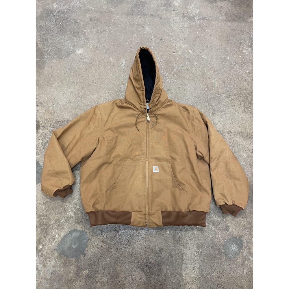 Carhartt Jacket Mens 2XL Brown Duck Active Hooded Quilted Lined USA Made J140‎